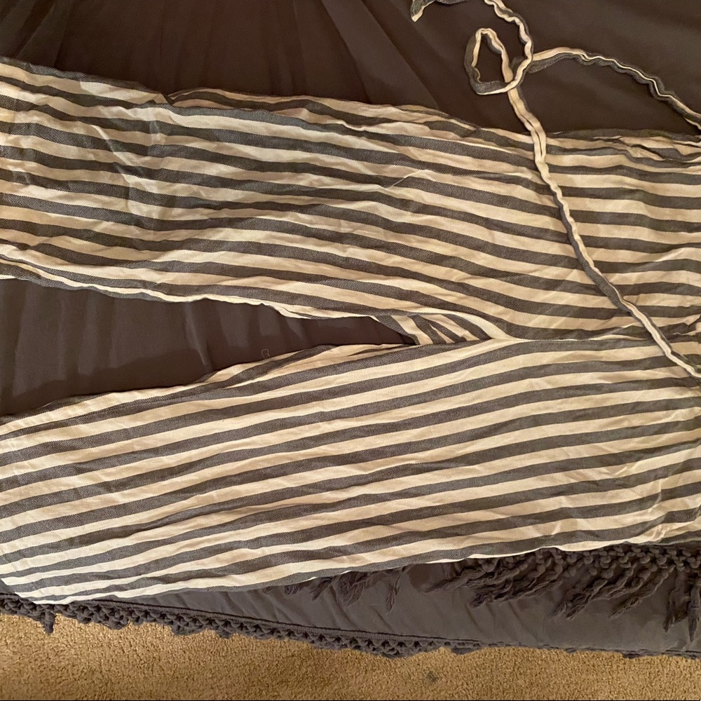 Blue and White Striped Wide Leg Pants